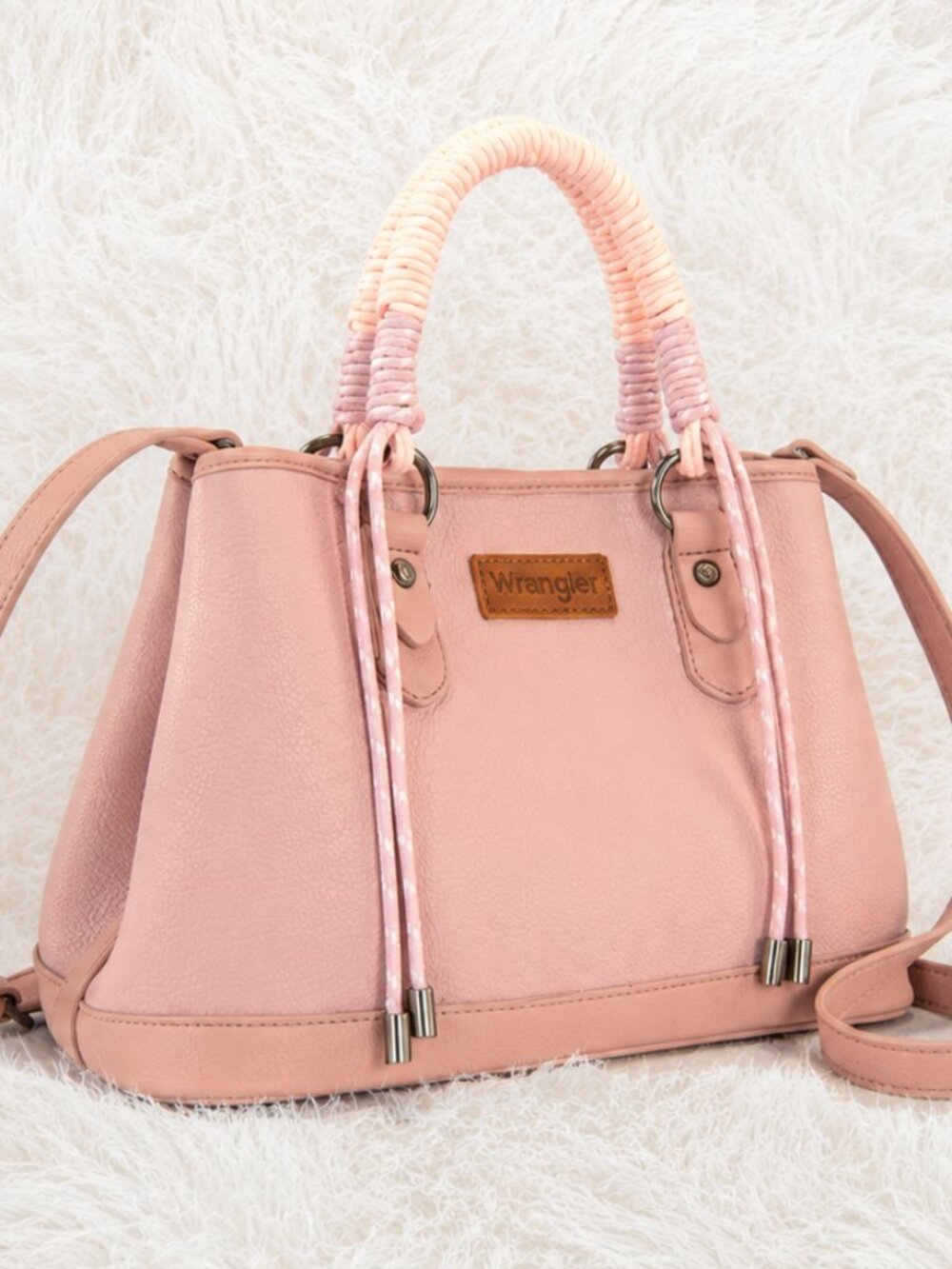🎀 Wrangler Pink Braided Handle Tote Bag – Crossbody Strap